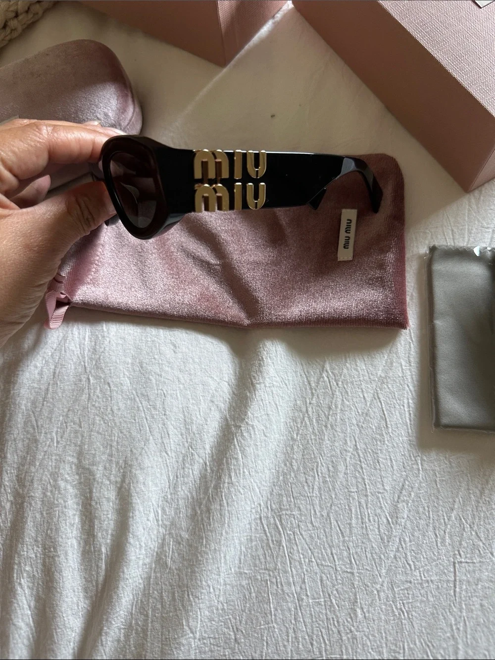Miu Miu Black Acetate Sunglasses with Gold Logo Accent